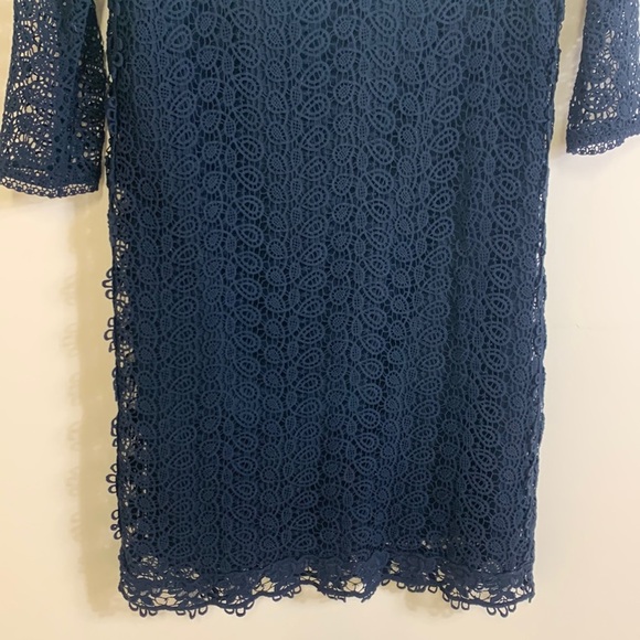 Massimo Dutti Crochet Lace Navy Blue Overlay 3/4 Sleeves Dress size M - Picture 5 of 17